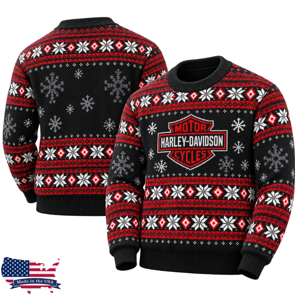 Harley Davidson Motorcycles Logo Snowflake Black Red Christmas Sweater