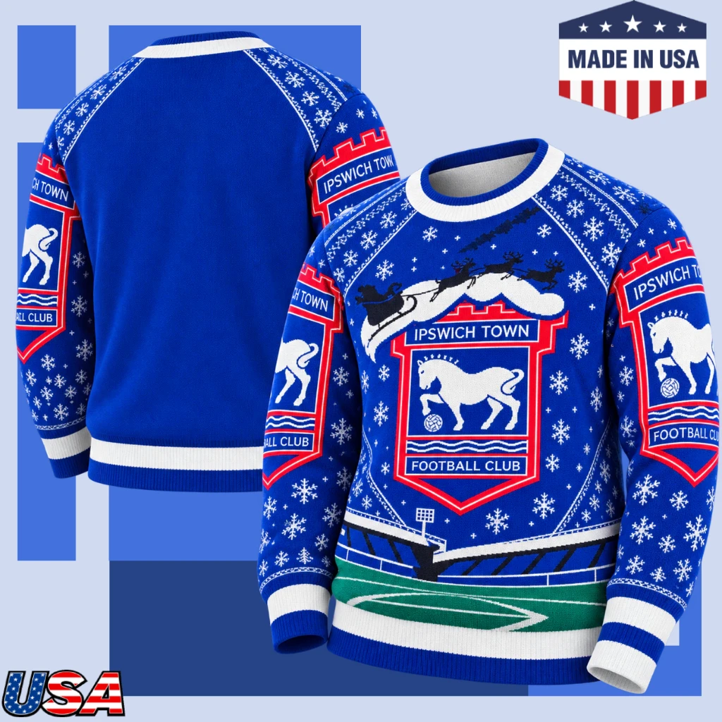 Ipswich Town FC Classic Blue Crest Ugly Christmas Sweater
